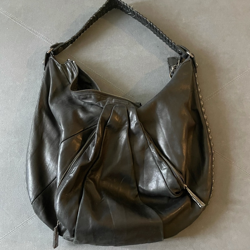 Diane Von Furstenberg black leather hobo bag